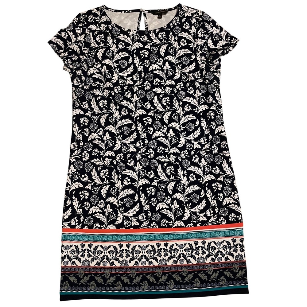 Banana Republic Navy White Floral Print Shift Dress Size 8 Knee Length Aztec